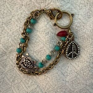 Lucky Brand Gold and Silver Charm Bracelet with Turquoise and Red Accents